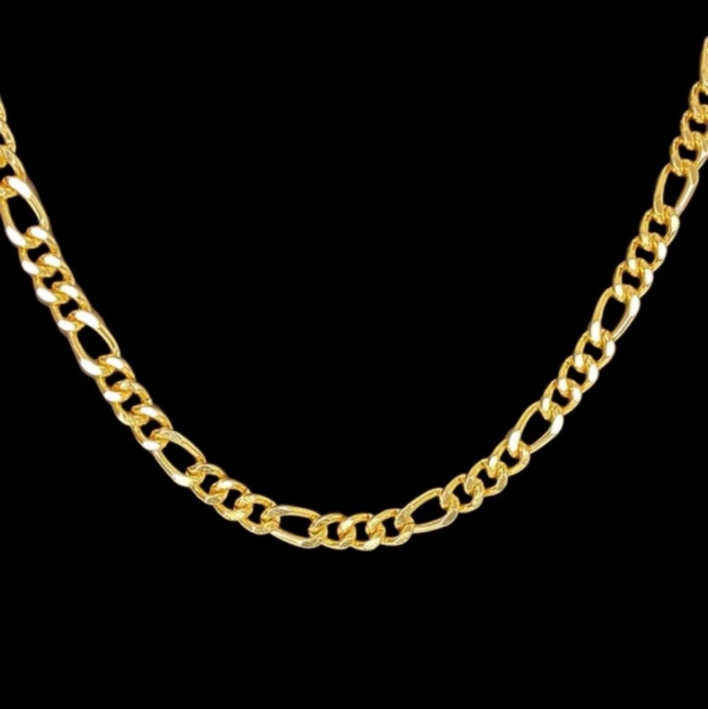 14K 24" FIGARO LINK CHAIN 7 mm Gold Necklace-USA MADE. Marked 14kt GP - Picture 3 of 6